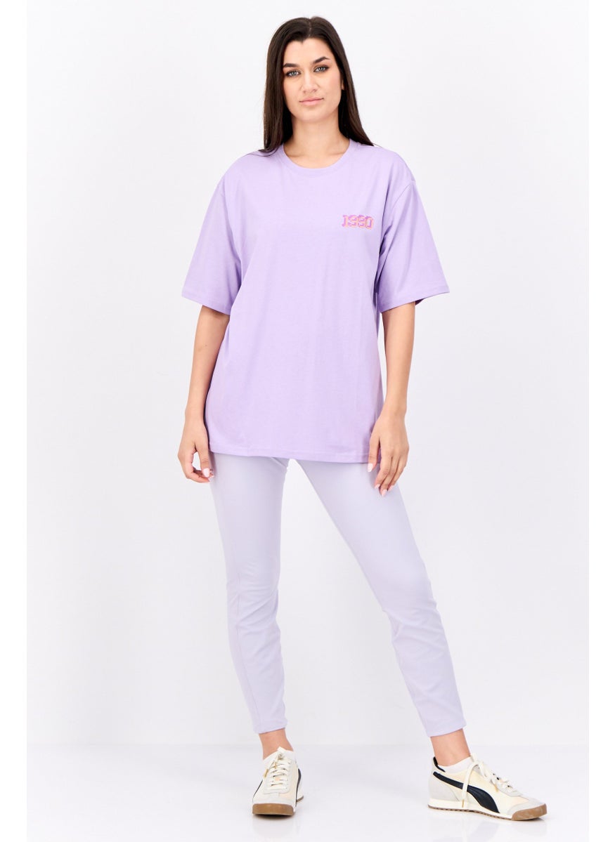 STEVE MADDEN - Women Crew Neck Short Sleeve Graphic Print T-Shirt, Lavender - Image 1
