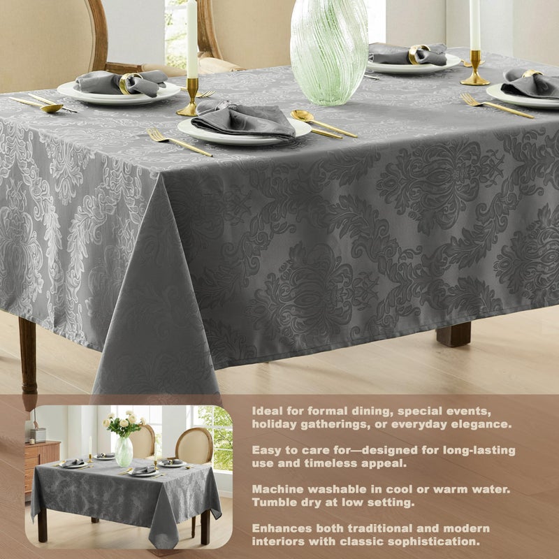 Newbridge Barcelona Damask Fabric Tablecloth, 60 x 120 Inch Rectangle, Grey - No Iron, Soil Resistant Table Cover for Dining, Parties and Holidays - Image 4