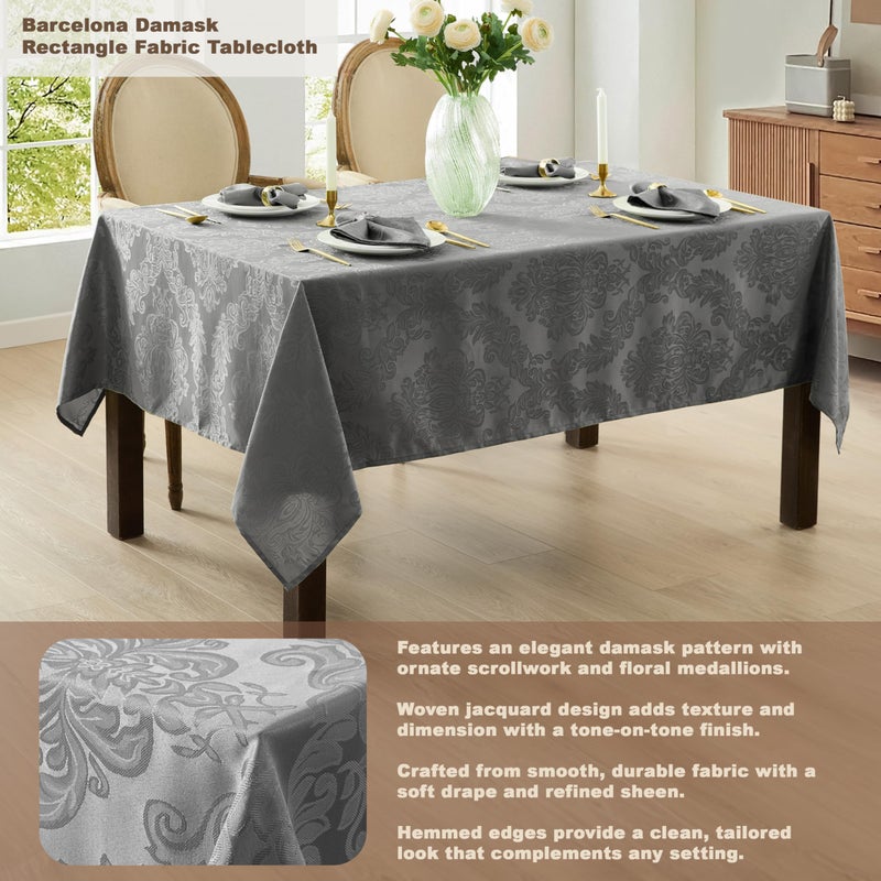 Newbridge Barcelona Damask Fabric Tablecloth, 60 x 120 Inch Rectangle, Grey - No Iron, Soil Resistant Table Cover for Dining, Parties and Holidays - Image 3