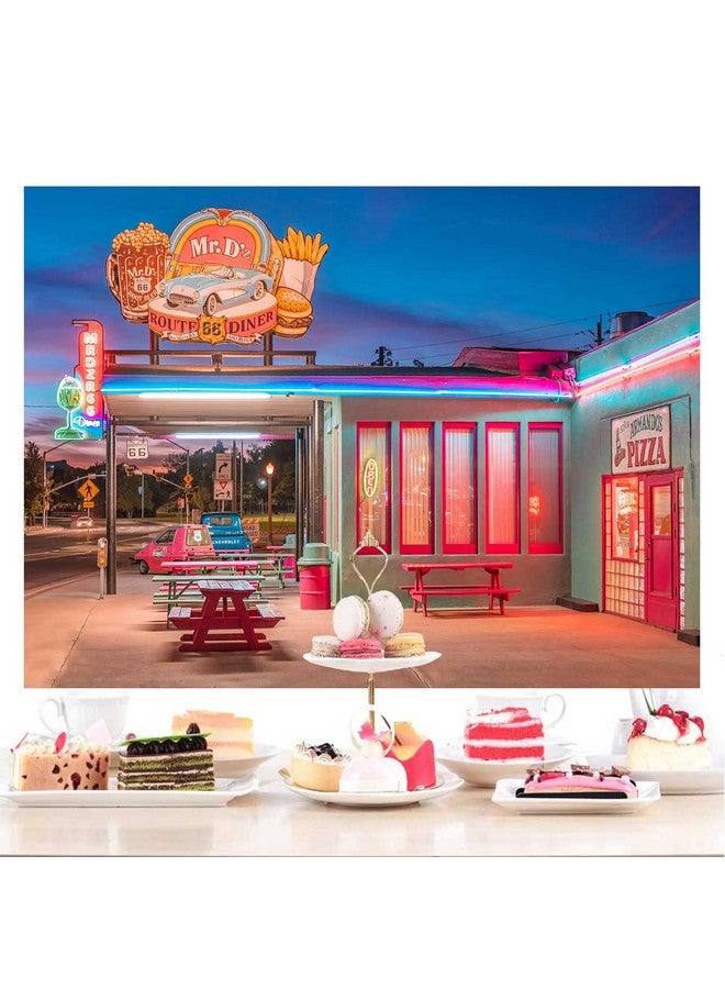 KIKIDOR Route 66 Retro Restaurant Backdrop 50S Street Pizza Store Neon Photography Backdrop Nostalgic 50S Retro Car Party Decoration Banner Portrait Shoot Props Studio Supplies 7X5Ft Bjokki048 - Image 4