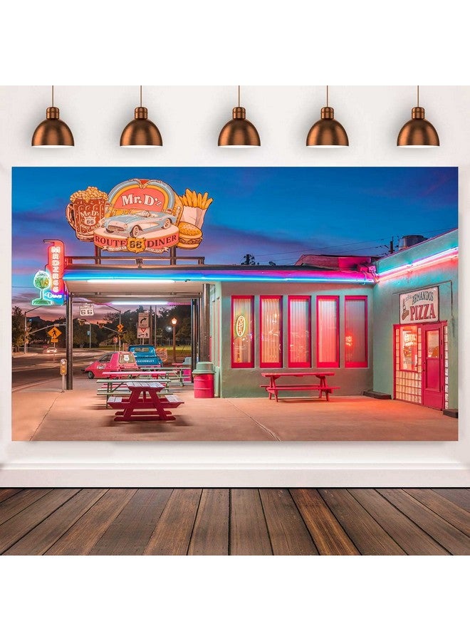 KIKIDOR Route 66 Retro Restaurant Backdrop 50S Street Pizza Store Neon Photography Backdrop Nostalgic 50S Retro Car Party Decoration Banner Portrait Shoot Props Studio Supplies 7X5Ft Bjokki048 - Image 1