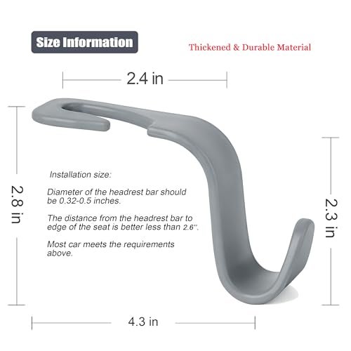 Amooca Car Seat Headrest Hook 4 Pack Hanger Universal Vehicle Car Storage Organizer for Handbag Purse Coat S Type Grey - Image 5