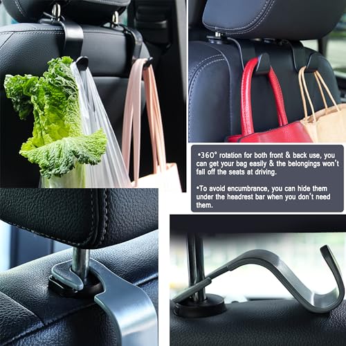 Amooca Car Seat Headrest Hook 4 Pack Hanger Universal Vehicle Car Storage Organizer for Handbag Purse Coat S Type Grey - Image 3