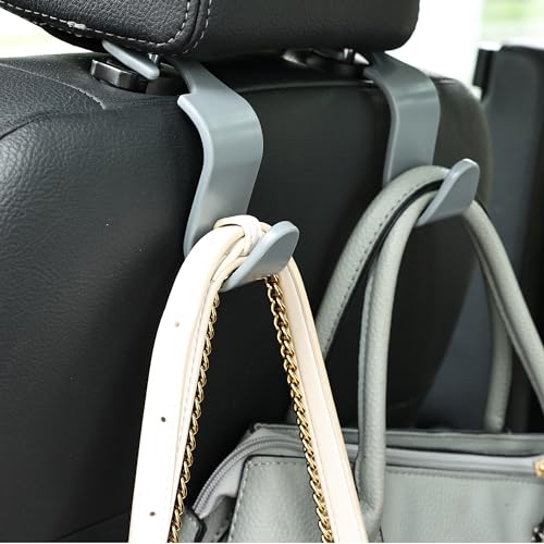 Amooca Car Seat Headrest Hook 4 Pack Hanger Universal Vehicle Car Storage Organizer for Handbag Purse Coat S Type Grey - Image 2