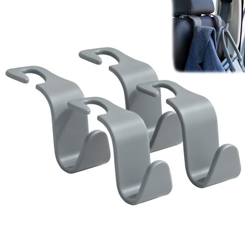 Amooca Car Seat Headrest Hook 4 Pack Hanger Universal Vehicle Car Storage Organizer for Handbag Purse Coat S Type Grey - Image 1