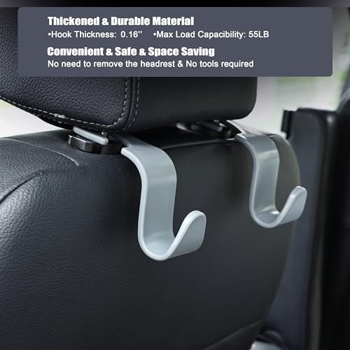 Amooca Car Seat Headrest Hook 4 Pack Hanger Universal Vehicle Car Storage Organizer for Handbag Purse Coat S Type Grey - Image 4