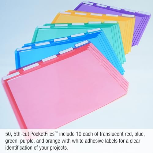 Ultimate Office PocketFile™ Clear Poly Document Folder Project Pockets, 5th-Cut, Letter Size, in 5 Assorted Colors, Set of 50 - Image 4