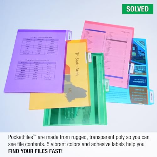 Ultimate Office PocketFile™ Clear Poly Document Folder Project Pockets, 5th-Cut, Letter Size, in 5 Assorted Colors, Set of 50 - Image 3