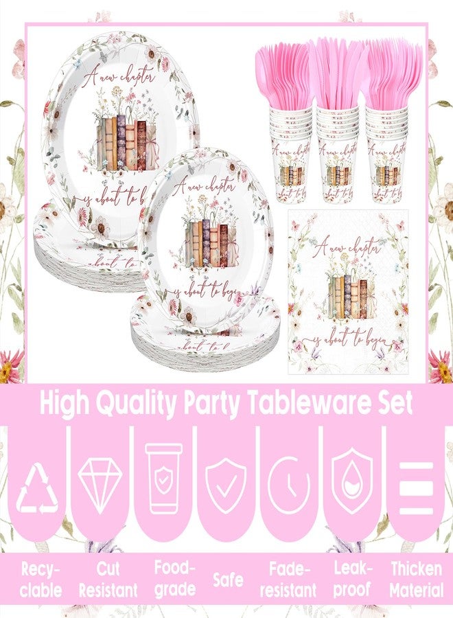 Romooa 168 Pcs A New Chapter Is About to Begin Bridal Shower Tableware Set, Storybook Floral 9" 7" Paper Plates Cups Napkins Party Supplies, Book Wildflower Dinnerware for Bridal Shower Wedding - Image 3