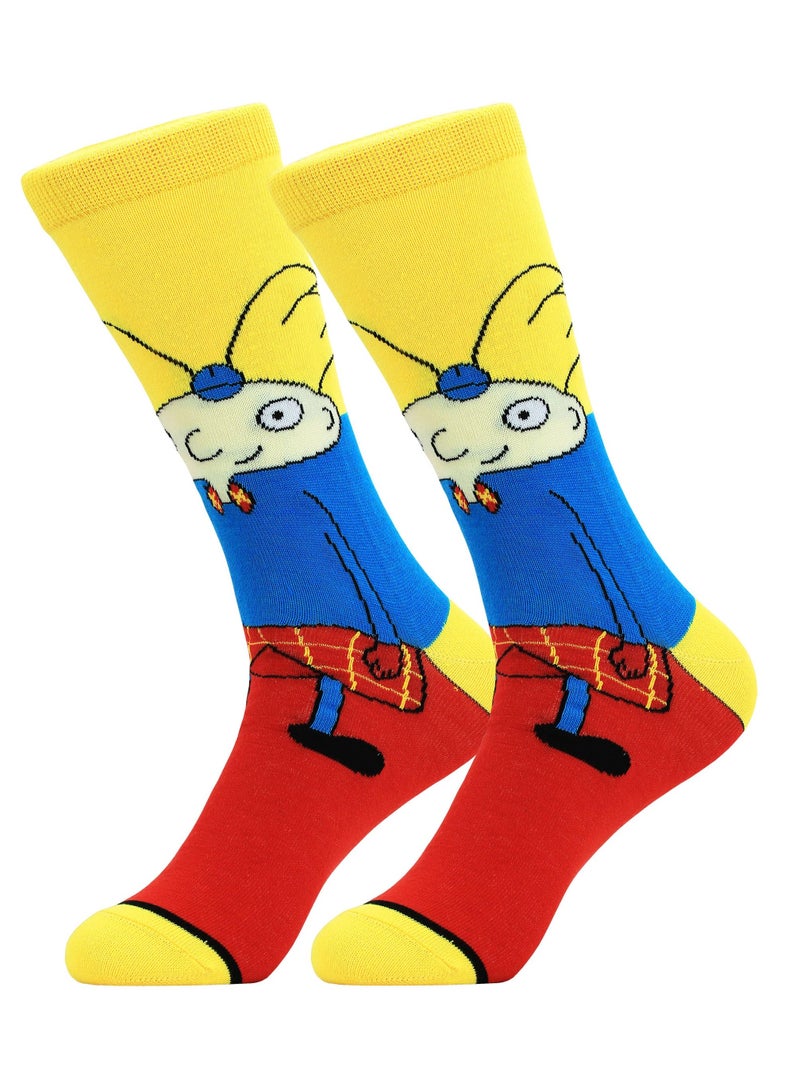 SOLARAE Colorful Cartoon Character Socks for Men and Women - 6 Pack of Fun, Crazy, and Cute Patterned Cotton Dress Crew Socks, Fits Size 8-12 (Multicolored-2) - Image 3
