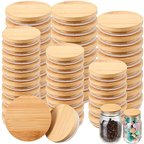 SEEWEY 40 Pieces Bamboo Mason Jar Lids Storage Canning Jar Lids 20 Pcs Regular Mouth 20 Pcs Wide Mouth Reusable Wooden Mason Container Sealing for Home Kitchen Wedding, 2 Sizes - Image 1