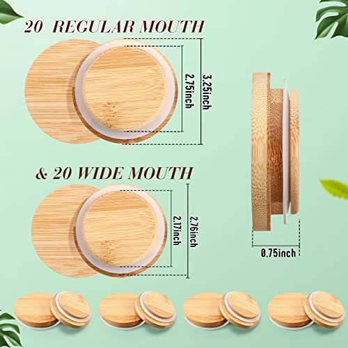 SEEWEY 40 Pieces Bamboo Mason Jar Lids Storage Canning Jar Lids 20 Pcs Regular Mouth 20 Pcs Wide Mouth Reusable Wooden Mason Container Sealing for Home Kitchen Wedding, 2 Sizes - Image 2