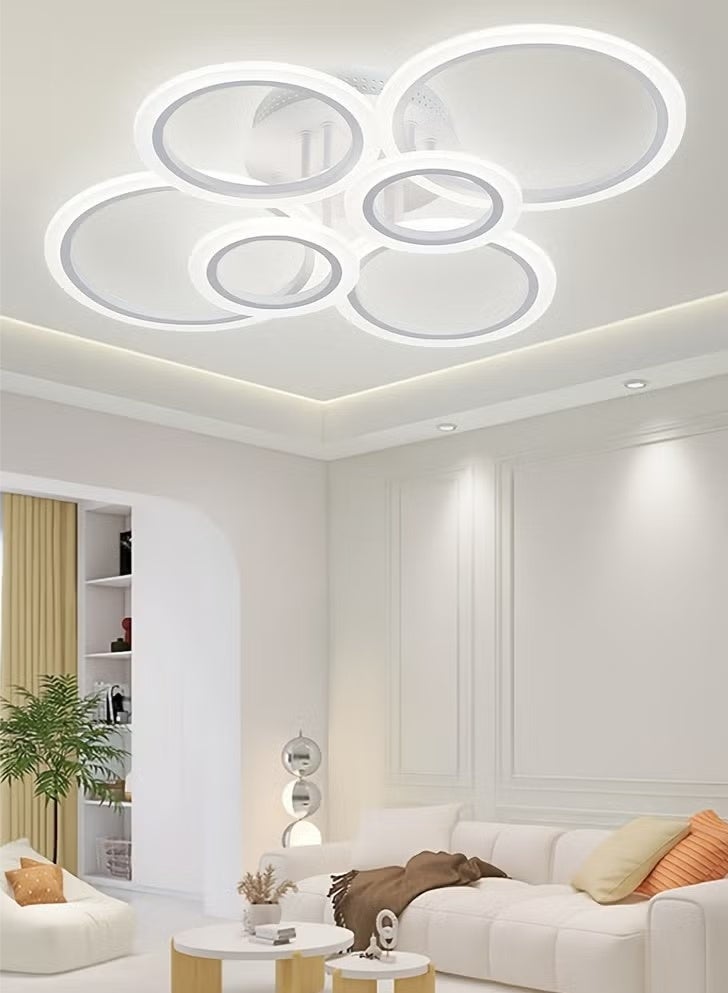 6-Ring LED Flush Mount Ceiling Light, 31 inch Dimmable 75W, Remote Controlled 3000K-6500K, Modern Metal Finish, Perfect for Living Room, Kitchen, Bedroom, Office, Bedroom Lighting Modern Ceiling Light Adjustable Brightness