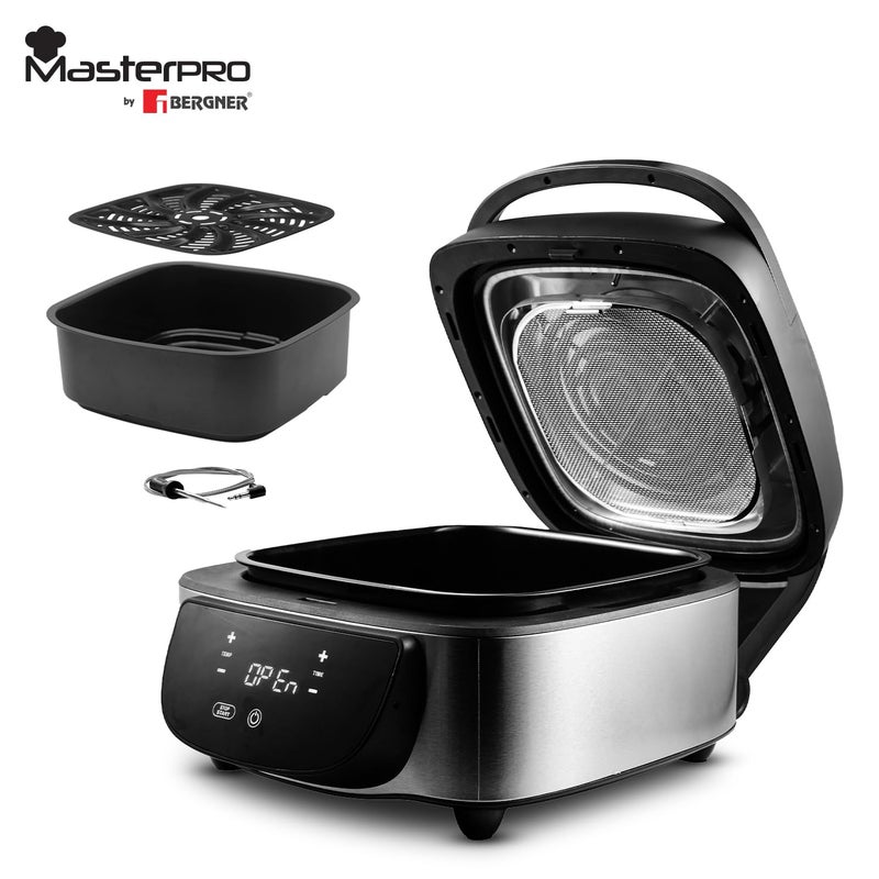 BERGNER BERGNER Masterpro Indoor Electric Smokeless Grill7 liter1800 WattDigital Led Display And Multi Touch Panel5 In 1 Function GrillBakeRoastDehydrateAir Fry With Cyclonic Air TechnologySilver  - Image 4