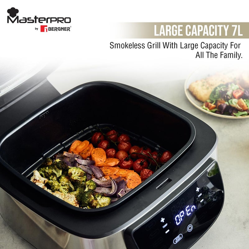 BERGNER BERGNER Masterpro Indoor Electric Smokeless Grill7 liter1800 WattDigital Led Display And Multi Touch Panel5 In 1 Function GrillBakeRoastDehydrateAir Fry With Cyclonic Air TechnologySilver  - Image 5