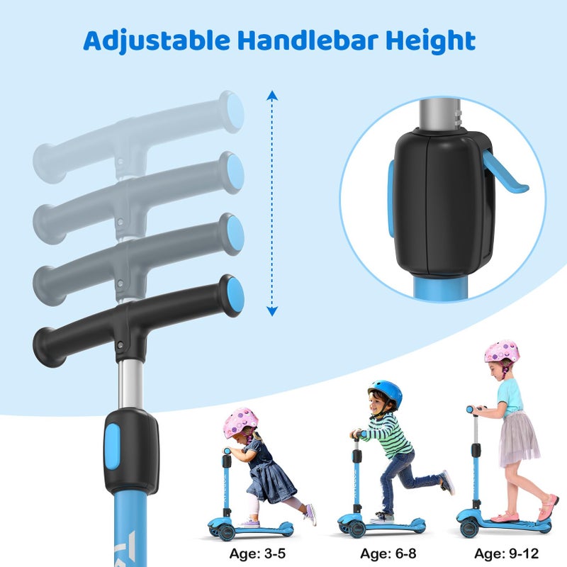 TONBUX Kids Scooter, Light Up 3 Wheel Kick Scooters for Kids 3-12, Folding Scooters with Adjustable Height - Toddler Scooter Lean-to-Steer & Widen Anti-Slip Deck - Image 2