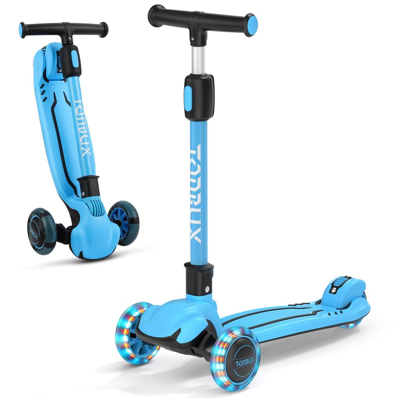 TONBUX Kids Scooter, Light Up 3 Wheel Kick Scooters for Kids 3-12, Folding Scooters with Adjustable Height - Toddler Scooter Lean-to-Steer & Widen Anti-Slip Deck - Image 1