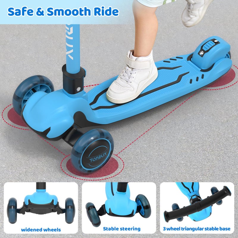 TONBUX Kids Scooter, Light Up 3 Wheel Kick Scooters for Kids 3-12, Folding Scooters with Adjustable Height - Toddler Scooter Lean-to-Steer & Widen Anti-Slip Deck - Image 3