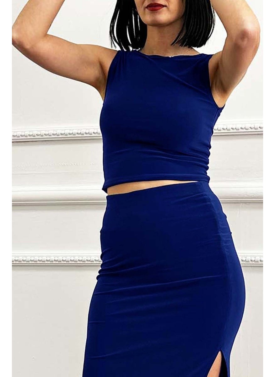 Due Stelle Black Saks Double-Sided Flexible Lycra Tango Crop Top  - Image 1