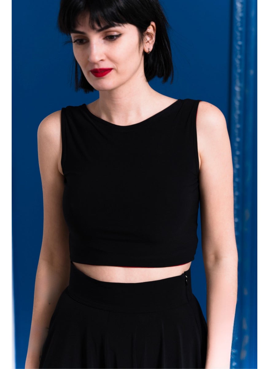 Due Stelle Black Saks Double-Sided Flexible Lycra Tango Crop Top  - Image 2