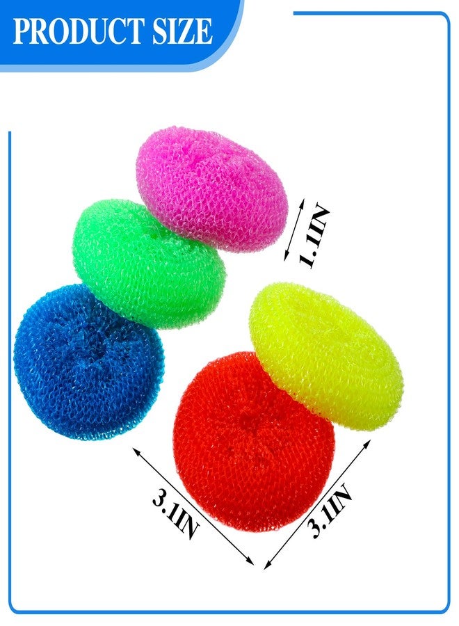 Uiifan 50 Pcs Plastic Dish Scrubbers for Dishes Nylon Dish Scrubber Plastic Pot Round Non Scratch Mesh Pot Scrubber Pads for Kitchen Household Cleaning, 5 Colors - Image 2