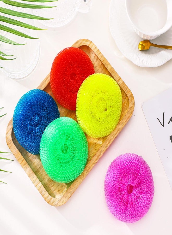 Uiifan 50 Pcs Plastic Dish Scrubbers for Dishes Nylon Dish Scrubber Plastic Pot Round Non Scratch Mesh Pot Scrubber Pads for Kitchen Household Cleaning, 5 Colors - Image 3