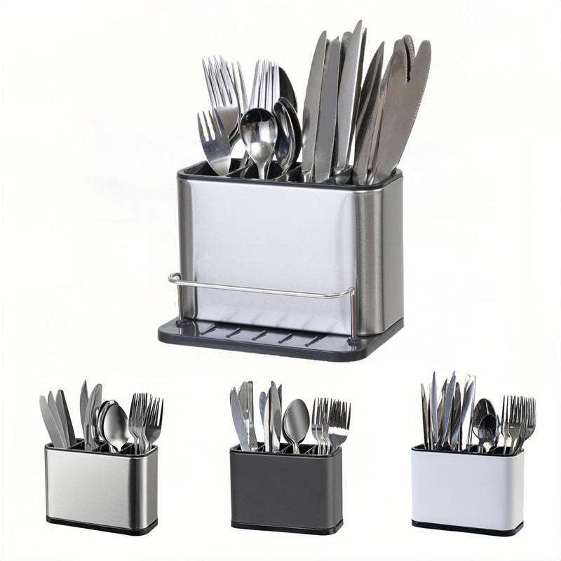 LIBODOUR Utensil Holder,Stainless Steel Caddy Counter,Spoon holder,4 Compartments Silverware Caddy,Capacity Flatware Spoon Fork Tool Cutlery Holder - Image 1