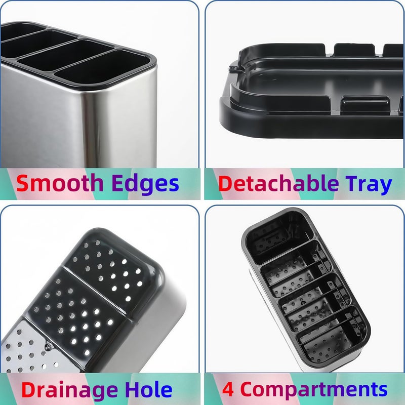 LIBODOUR Utensil Holder,Stainless Steel Caddy Counter,Spoon holder,4 Compartments Silverware Caddy,Capacity Flatware Spoon Fork Tool Cutlery Holder - Image 4