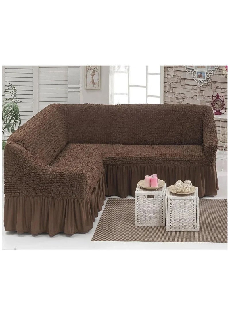 Fabienne - Stretchable Sofa Cover for 4-5 Seater Straight and L shape Sofa with 2.6 to 4 Meter Length Brown - Image 1