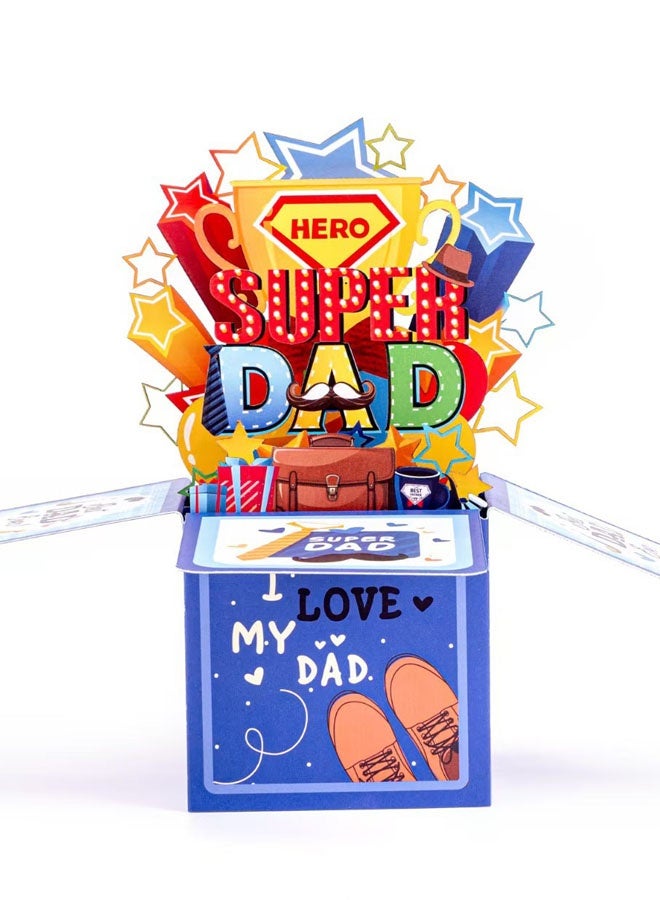 3D Box Greeting Card with Envelope SUPER DAD Card Pop Up Creative Folding Blessing Card - Image 1