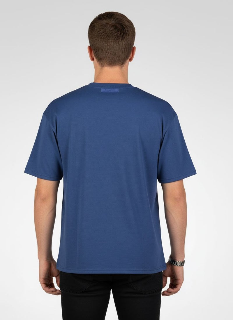 Algspar Men Crew Neck Short Sleeve Brand Logo T-Shirt, Indigo Blue - Image 5
