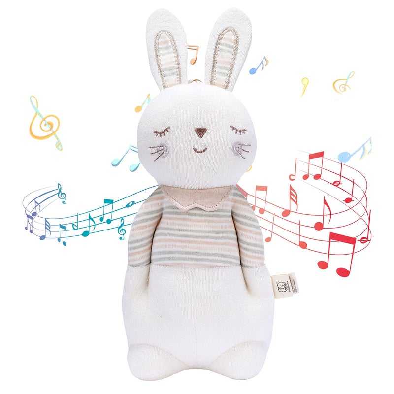 COTTONBEBE Newborn Baby Toys, Soft Cotton Stuffed Bunny Toy with Lullaby Music for Boy & Girl Babies 0-3-4-6+ Months,Easter Gift for Baby (Mrs.Bunny) - Image 1