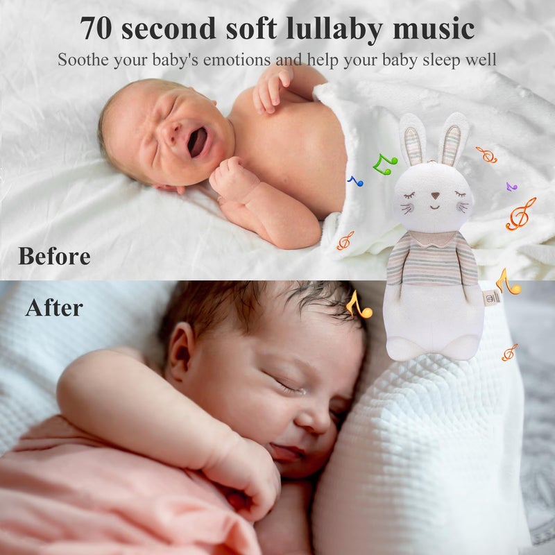 COTTONBEBE Newborn Baby Toys, Soft Cotton Stuffed Bunny Toy with Lullaby Music for Boy & Girl Babies 0-3-4-6+ Months,Easter Gift for Baby (Mrs.Bunny) - Image 3