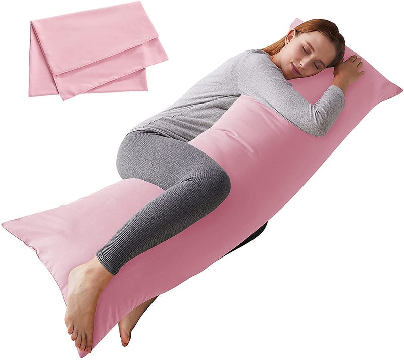 ELNIDO QUEEN Body Pillow with Pillowcase - Soft Long Bed Pillow for Adults - Breathable Full Body Pillow Insert for Sleeping, 20x54inches - Pink - Image 1