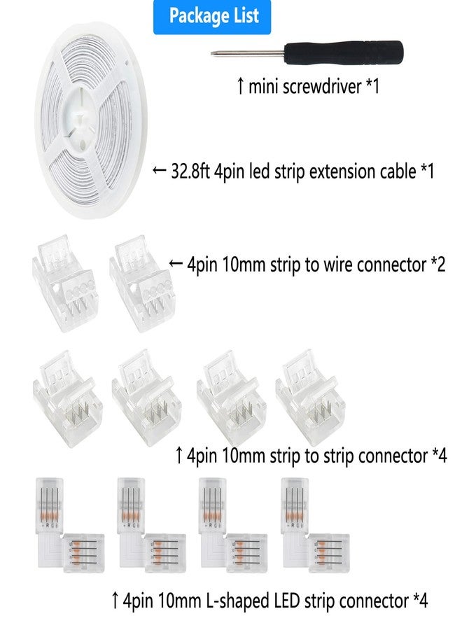 VIPMOON 32.8ft 4 Pin RGB Extension Cable Wire and 10Pcs 4 Pin 10mm LED Light Strip Connectors for Waterproof/Non-Waterproof 5050 3528 Led Strip Light - Image 3