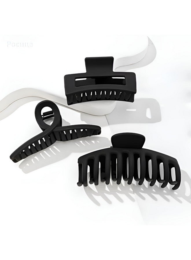 Pactiv Fashion Woman Hair Claw Clips for Thick Thin Hair,3 Styles Medium Large Black Women's Hair Accessoriess, Rectangular Banana Geometric Matte Aesthetics Variety Hairgrip (3PCS) - Image 1