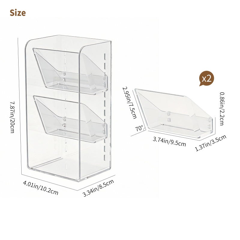 PAVSTINE Medicine Cabinet Organizer with Adjustable Dividers, Clear Open Storage Compartment, Space-Saving Makeup Brush Holder for Bathroom, Wall Cabinet, Vanity Countertop (2-Tier Full Slant) - Image 2