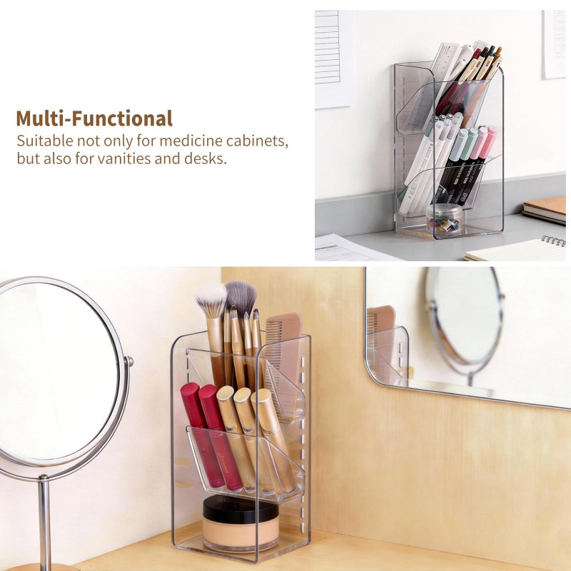 PAVSTINE Medicine Cabinet Organizer with Adjustable Dividers, Clear Open Storage Compartment, Space-Saving Makeup Brush Holder for Bathroom, Wall Cabinet, Vanity Countertop (2-Tier Full Slant) - Image 4
