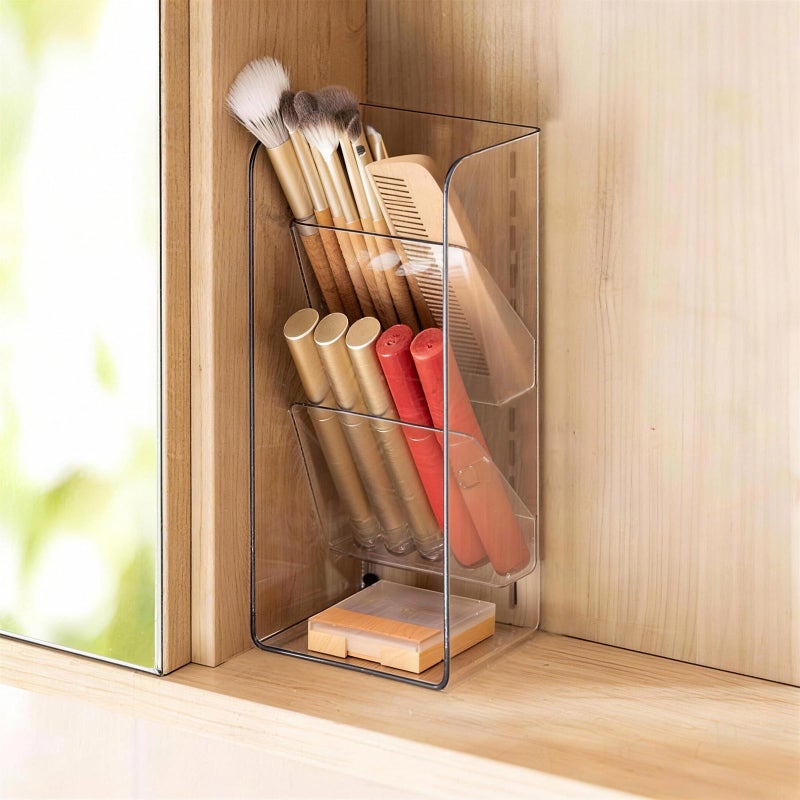 PAVSTINE Medicine Cabinet Organizer with Adjustable Dividers, Clear Open Storage Compartment, Space-Saving Makeup Brush Holder for Bathroom, Wall Cabinet, Vanity Countertop (2-Tier Full Slant) - Image 1