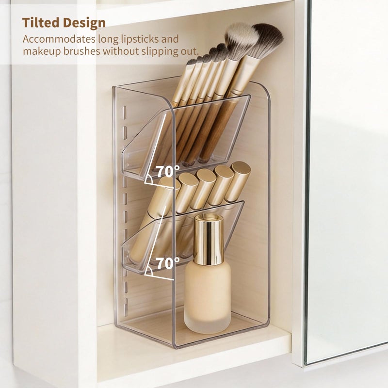 PAVSTINE Medicine Cabinet Organizer with Adjustable Dividers, Clear Open Storage Compartment, Space-Saving Makeup Brush Holder for Bathroom, Wall Cabinet, Vanity Countertop (2-Tier Full Slant) - Image 3