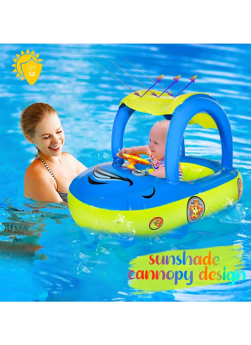 Generic Baby Pool Float with UPF 50+ Canopy,Car Shaped Babies Swim Float Boat for Toddler Infant Swim Ring Pool Spring Floaties Summer Beach Outdoor Play  - Image 2