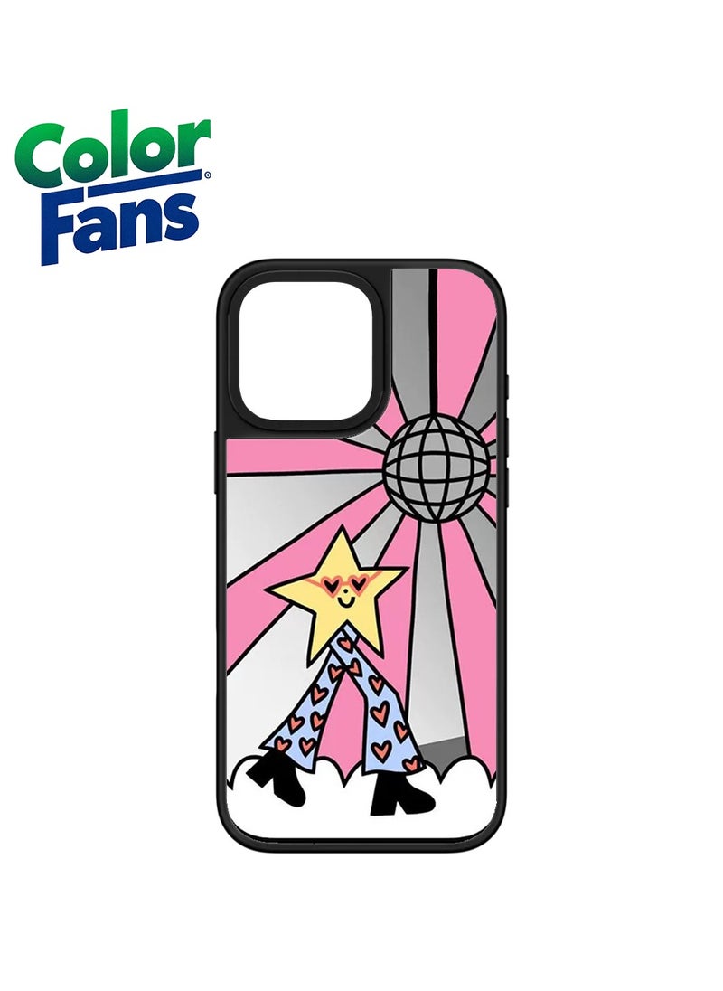 Color Fans - iPhone 11 Retro Starburst Mirror Case  - Reflective Silver with Vibrant Pink - Image 1