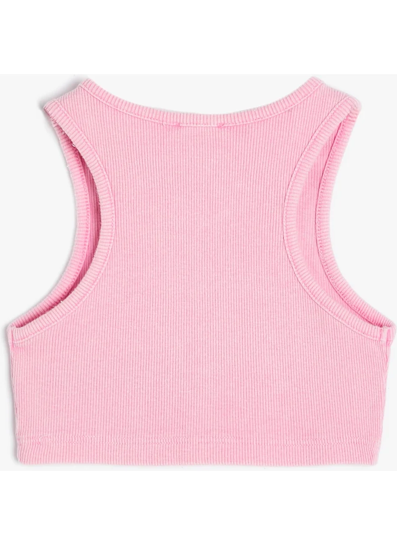 كوتون Crop Undershirt Sleeveless Round Collar Ribbed Cotton