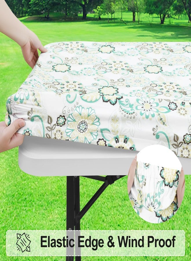 misaya Rectangle Vinyl Tablecloth, Fitted Table Cover, 100% Waterproof, Elastic Edge, Flannel Backing, Table Cloth Fit 6 Foot Folding Tables for Picnic, Camping, Outdoor (Paisley Flower, 30x72 inch) - Image 2