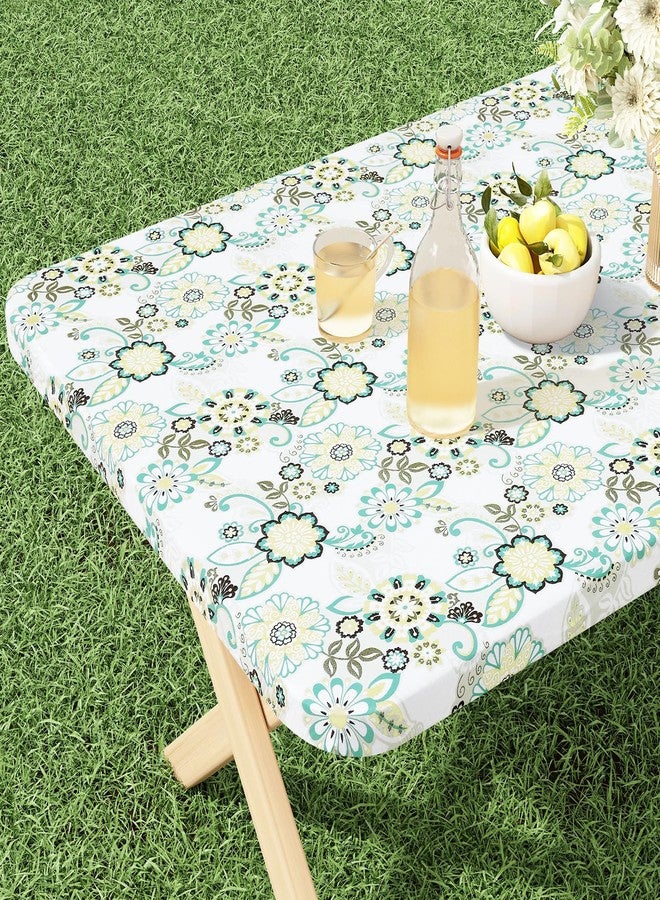 misaya Rectangle Vinyl Tablecloth, Fitted Table Cover, 100% Waterproof, Elastic Edge, Flannel Backing, Table Cloth Fit 6 Foot Folding Tables for Picnic, Camping, Outdoor (Paisley Flower, 30x72 inch) - Image 1
