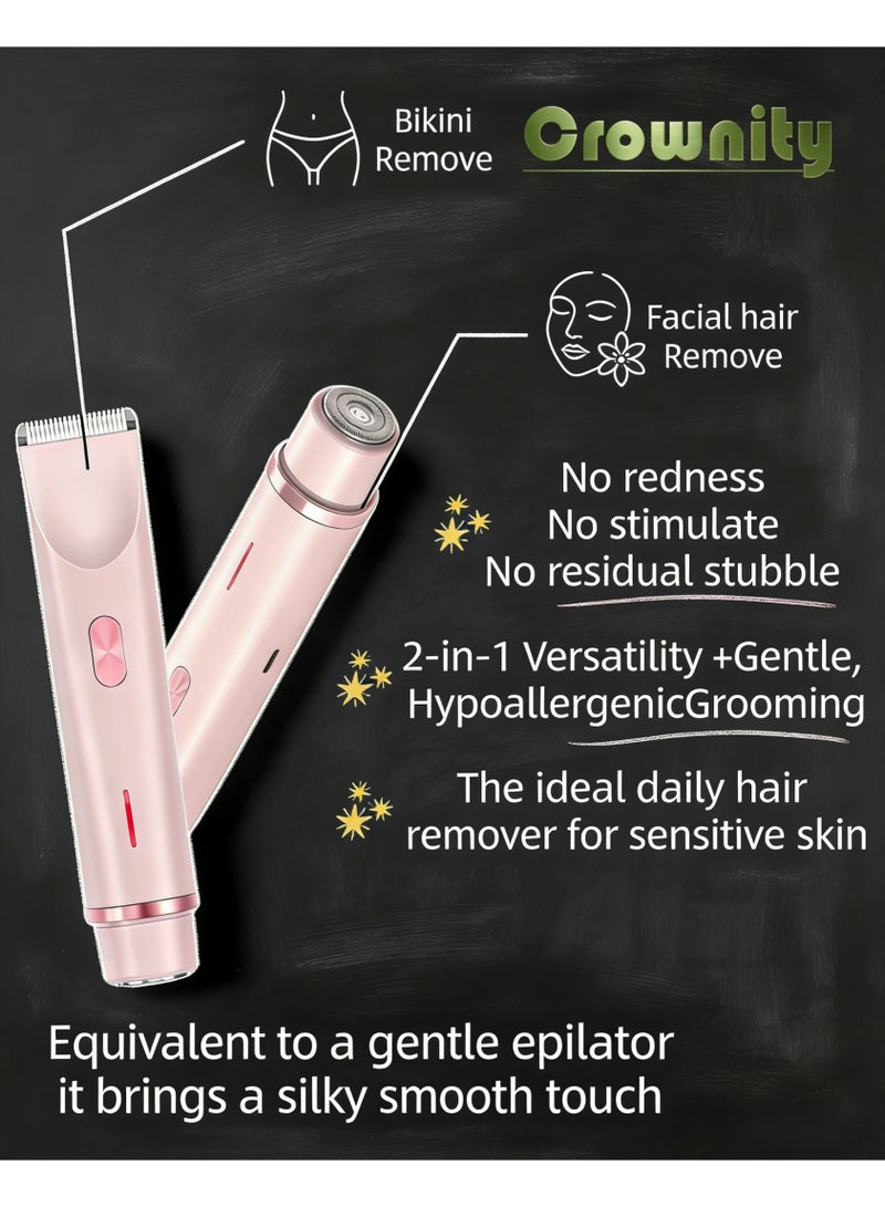 Crownity Bikini Trimmer & Facial Hair Remover for Ladies – Dual-Head Electric Hair Remover, Pubic Hair Shaver & Electric Shaver for Women, IPX7 Waterproof Wet-Dry Bikini Razor & Face Epilator, Hair Removal Machine for Legs, Arms, Underarms & Private Parts (Pink) - Image 4