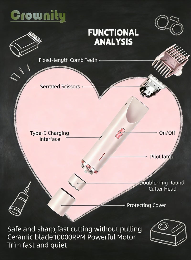 Crownity Bikini Trimmer & Facial Hair Remover for Ladies – Dual-Head Electric Hair Remover, Pubic Hair Shaver & Electric Shaver for Women, IPX7 Waterproof Wet-Dry Bikini Razor & Face Epilator, Hair Removal Machine for Legs, Arms, Underarms & Private Parts (Pink) - Image 2