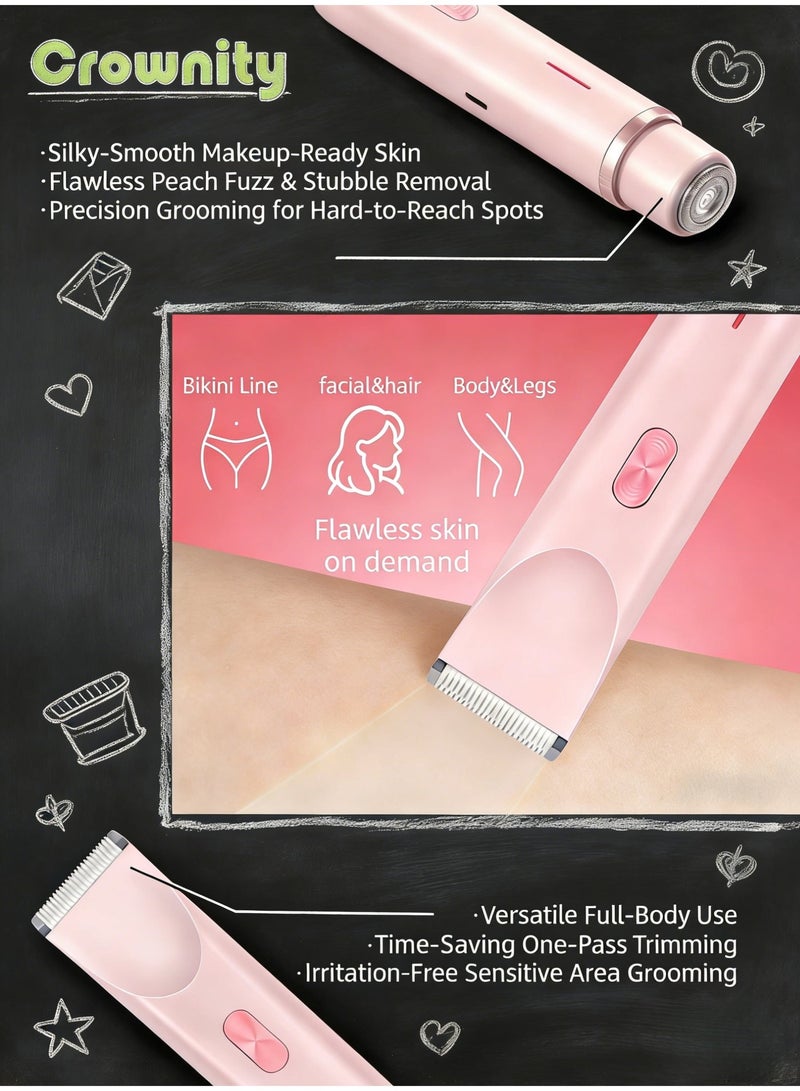 Crownity Bikini Trimmer & Facial Hair Remover for Ladies – Dual-Head Electric Hair Remover, Pubic Hair Shaver & Electric Shaver for Women, IPX7 Waterproof Wet-Dry Bikini Razor & Face Epilator, Hair Removal Machine for Legs, Arms, Underarms & Private Parts (Pink) - Image 5