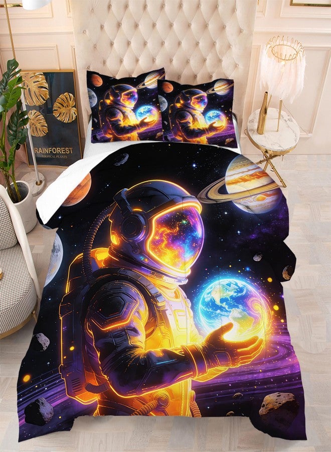 EDGZKO Outer Space Comforter Set Full Size Galaxy Astronaut Bedding Set for Boys Kids Teens Adults Solar System Planet Quilt Duvet Star Print Bed Set Bedroom Decor 1 Comforter & 2 Pillowcases - Image 1