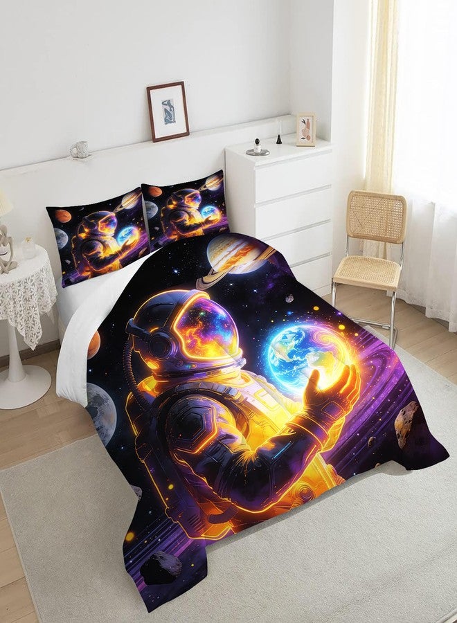 EDGZKO Outer Space Comforter Set Full Size Galaxy Astronaut Bedding Set for Boys Kids Teens Adults Solar System Planet Quilt Duvet Star Print Bed Set Bedroom Decor 1 Comforter & 2 Pillowcases - Image 2